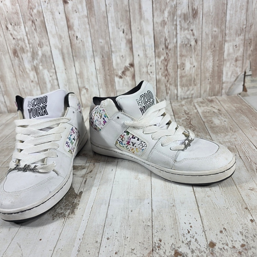 Zoo York Womens High Top Skate Sneakers White Rainbow Monogram Glitter N 41609 9 - Picture 6 of 8